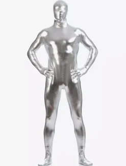 Toussaint Cosplay Costume Sexy Zentaï Métallique Brillant Argent Déguisements Halloween
