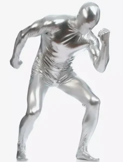 Toussaint Cosplay Costume Sexy Zentaï Métallique Brillant Argent Déguisements Halloween