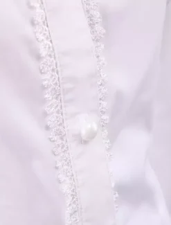 Toussaint Cosplay Lolita Blouse blanche manches longues en coton avec dentelle garniture Turn-down col Black Bow Déguisements Halloween