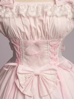 Toussaint Cospaly Costume en coton Lolita Jupe rose clair avec dentelle garniture Lace Up volants Déguisements Halloween