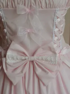 Toussaint Cospaly Costume en coton Lolita Jupe rose clair avec dentelle garniture Lace Up volants Déguisements Halloween