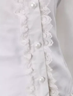 Toussaint Cospaly Costume Lolita blanc Blouse manches longues garniture Turn-down col volants en coton avec dentellegarniture Turn-down col volants Déguisements Halloween