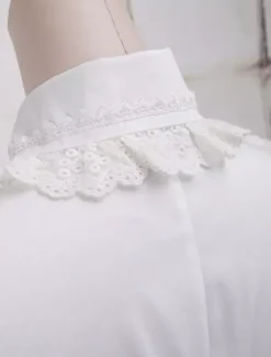 Toussaint Cospaly Costume Lolita blanc Blouse manches longues garniture Turn-down col volants en coton avec dentellegarniture Turn-down col volants Déguisements Halloween