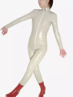 Toussaint Cosplay Combinaison PVC du Couleur Crème brillant ouverte en face Déguisements Halloween