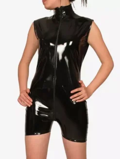 Toussaint Cosplay Costume de zentai noir de danse en PVC avec zip Déguisements Halloween