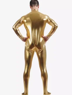 Toussaint Cosplay Costume Zentaï métallique brillant jaune Déguisements Halloween