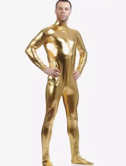 Toussaint Cosplay Costume Zentaï métallique brillant jaune Déguisements Halloween