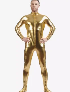 Toussaint Cosplay Costume Zentaï métallique brillant jaune Déguisements Halloween