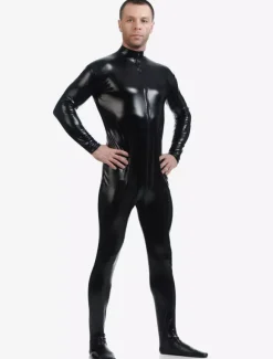 Toussaint Cosplay Costume Zentaï métallique brillant noir Déguisements Halloween