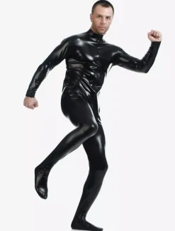 Toussaint Cosplay Costume Zentaï métallique brillant noir Déguisements Halloween