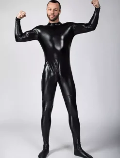 Toussaint Cosplay Costume Zentaï métallique brillant noir Déguisements Halloween