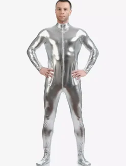 Toussaint Cosplay Costume Zentaï métallique brillant argent Déguisements Halloween