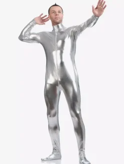 Toussaint Cosplay Costume Zentaï métallique brillant argent Déguisements Halloween