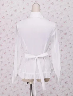 Toussaint Cosplay Lolita Blouse blanche manches longues taille ceinture Ruffles garniture Déguisements Halloween
