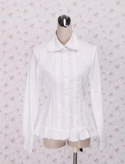Toussaint Cosplay Lolita Blouse blanche manches longues taille ceinture Ruffles garniture Déguisements Halloween
