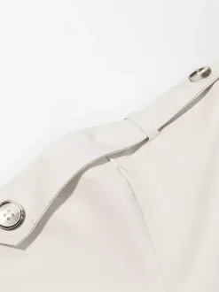Trench-coat à col cheminée pour femme - Manteau crème croisé à épaules tombantes et ceinture - Vêtements d'extérieur printemps 2026 parfaits pour le bureau et le dîner