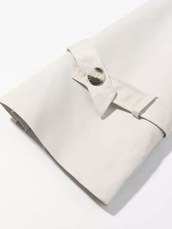 Trench-coat à col cheminée pour femme - Manteau crème croisé à épaules tombantes et ceinture - Vêtements d'extérieur printemps 2026 parfaits pour le bureau et le dîner