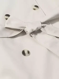 Trench-coat à col cheminée pour femme - Manteau crème croisé à épaules tombantes et ceinture - Vêtements d'extérieur printemps 2026 parfaits pour le bureau et le dîner