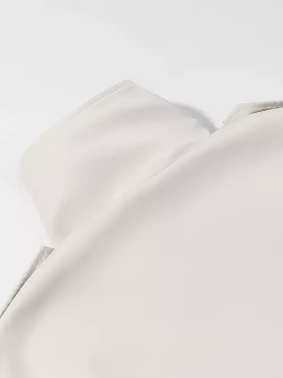Trench-coat à col cheminée pour femme - Manteau crème croisé à épaules tombantes et ceinture - Vêtements d'extérieur printemps 2026 parfaits pour le bureau et le dîner