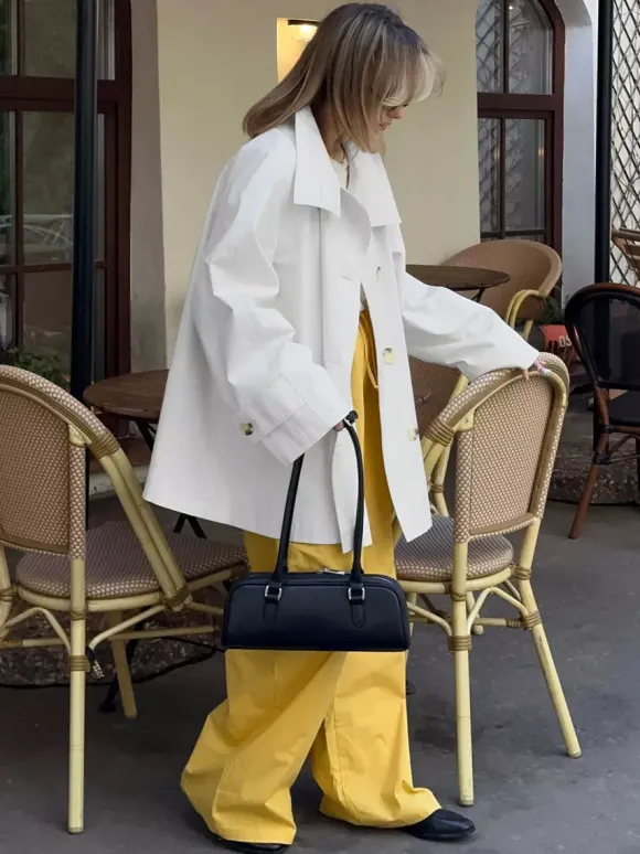 Trench-coat ample mi-long à revers croisé pour femme