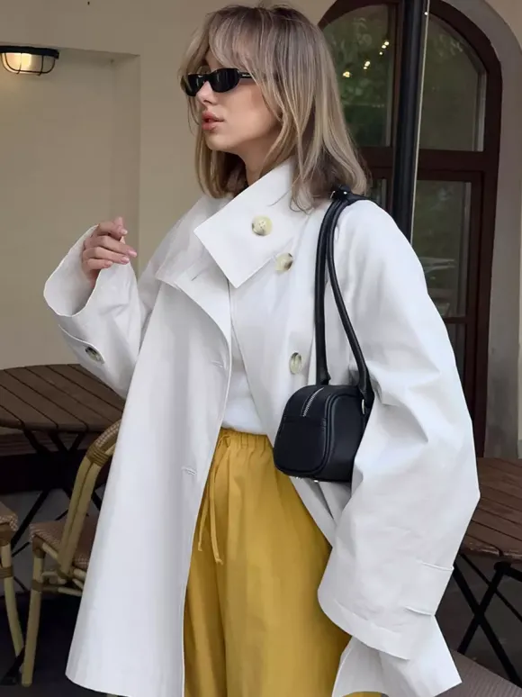 Trench-coat ample mi-long à revers croisé pour femme