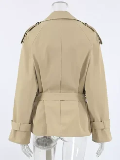 Trench-coat croisé pour femme - Coupe-vent court classique à revers et ceinture - Style streetwear décontracté et oversize printemps 2026