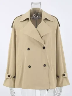 Trench-coat croisé pour femme - Coupe-vent court classique à revers et ceinture - Style streetwear décontracté et oversize printemps 2026