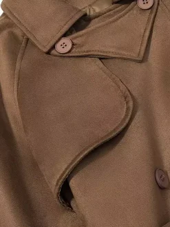 Trench-coat en faux daim pour femme - Veste maxi rétro croisée ceinturée - Style printemps-été 2026