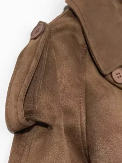 Trench-coat en faux daim pour femme - Veste maxi rétro croisée ceinturée - Style printemps-été 2026