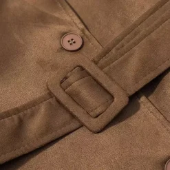 Trench-coat en faux daim pour femme - Veste maxi rétro croisée ceinturée - Style printemps-été 2026