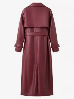 Trench-coat en similicuir pour femme - Veste maxi ceinturée à simple boutonnage - Vêtements d'extérieur chics pour le printemps 2026