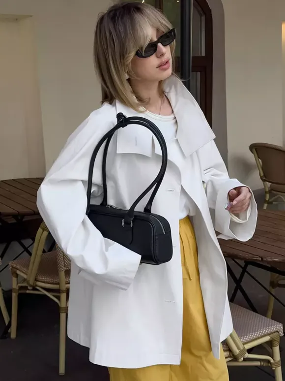 Trench-coat femme en mélange de coton - Coupe oversize minimaliste à double boutonnage et manches larges - Collection printemps-été 2026