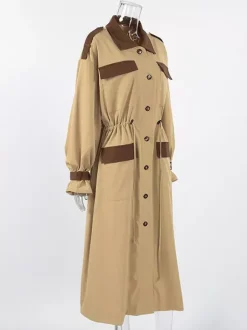 Trench-coat long Barn Color Block pour femme - Coupe longue utilitaire à cordon de serrage - Style safari idéal pour le printemps 2026