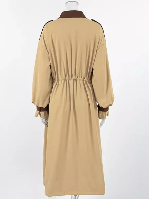Trench-coat long Barn Color Block pour femme - Coupe longue utilitaire à cordon de serrage - Style safari idéal pour le printemps 2026