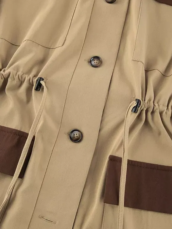 Trench-coat long Barn Color Block pour femme - Coupe longue utilitaire à cordon de serrage - Style safari idéal pour le printemps 2026