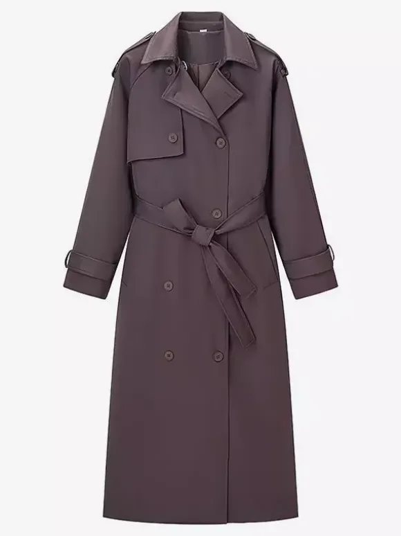 Trench-coat oversize pour femme - Coupe-vent maxi croisé chic marron chocolat - Idéal pour les soirées de printemps 2026