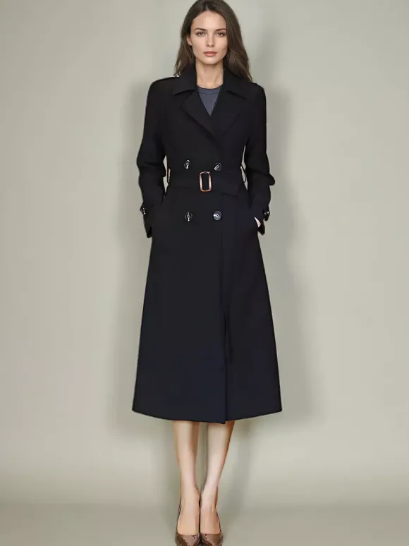 Trench-Coat Veste Femme Boutons Décontracté Col Rabattu Manches Longues Lacets En Polyester