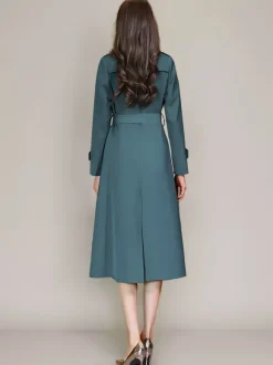 Trench-Coat Veste Femme Boutons Décontracté Col Rabattu Manches Longues Lacets En Polyester