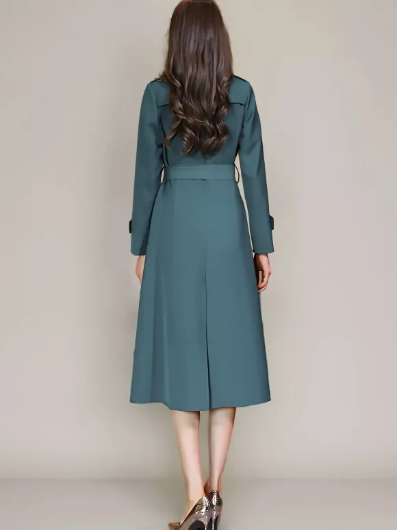 Trench-Coat Veste Femme Boutons Décontracté Col Rabattu Manches Longues Lacets En Polyester