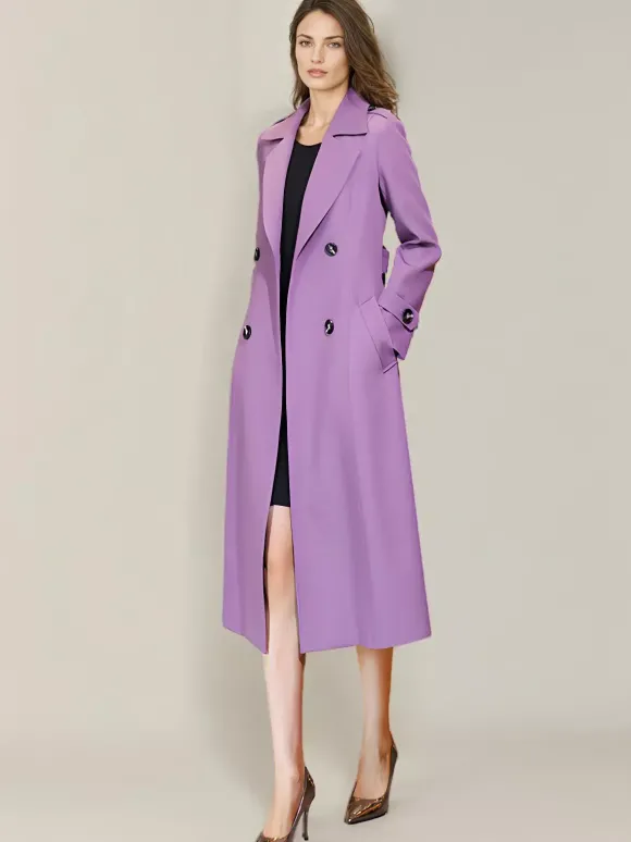 Trench-Coat Veste Femme Boutons Décontracté Col Rabattu Manches Longues Lacets En Polyester
