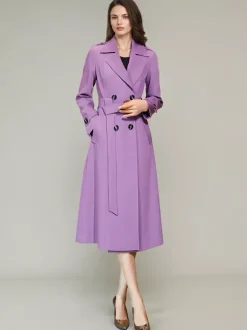 Trench-Coat Veste Femme Boutons Décontracté Col Rabattu Manches Longues Lacets En Polyester