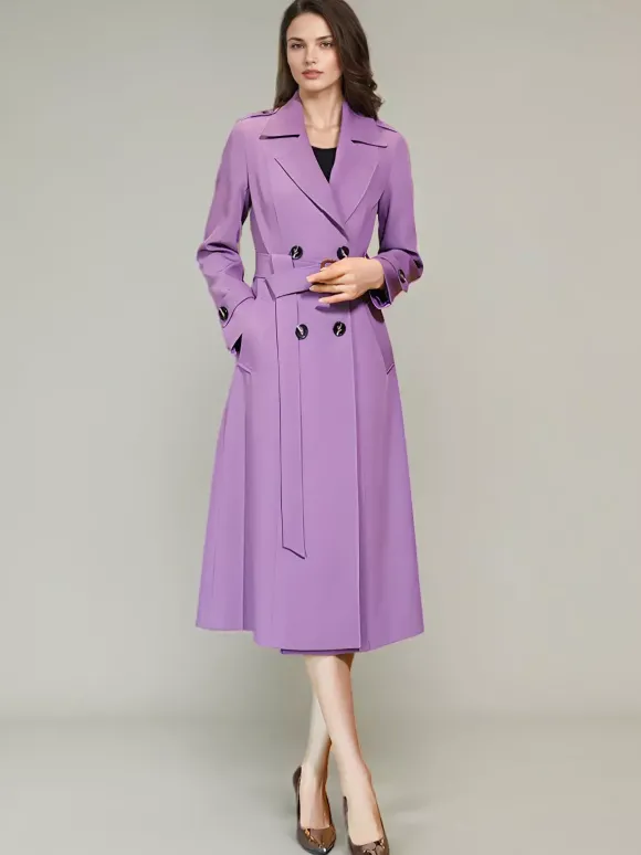 Trench-Coat Veste Femme Boutons Décontracté Col Rabattu Manches Longues Lacets En Polyester
