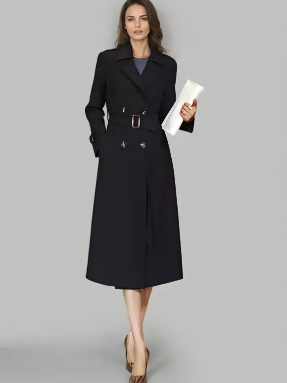 Trench-Coat Veste Femme Boutons Décontracté Col Rabattu Manches Longues Lacets En Polyester