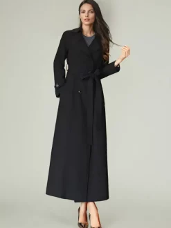 Trench-Coat Veste Longue Femme En Polyester Chic Col Rabattu Boutons Manches Longues Rouge