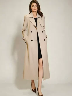 Trench-Coat Veste Longue Femme Moderne Polyester Col Rabattu Boutons Manches Longues