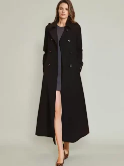 Trench-Coat Veste Longue Femme En Polyester Décontracté Col Rabattu Boutons Manches Longues