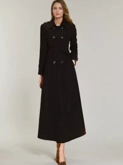 Trench-Coat Veste Longue Femme En Polyester Décontracté Col Rabattu Boutons Manches Longues