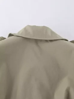 Trench-coat court kaki à ceinture pour femme - Veste croisée chic - Collection printemps 2026