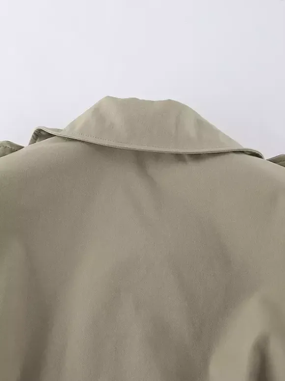 Trench-coat court kaki à ceinture pour femme - Veste croisée chic - Collection printemps 2026