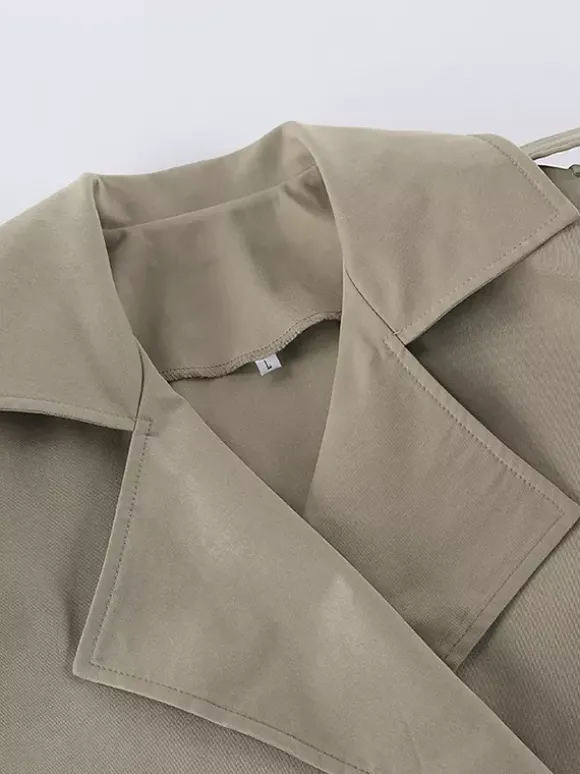Trench-coat court kaki à ceinture pour femme - Veste croisée chic - Collection printemps 2026